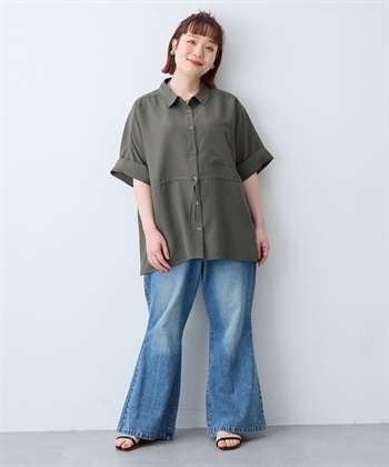 anyfee 【anyfee/大きいサイズ】リネン調ウエストドロストシャツブラウス《接触冷感 ・UVカット・イージーケア 》（2026SS）_subthumb_13