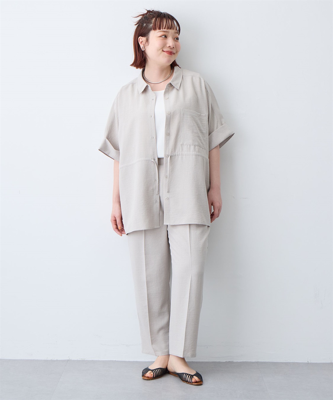 anyfee 【anyfee/大きいサイズ】リネン調ウエストドロストシャツブラウス《接触冷感 ・UVカット・イージーケア 》（2026SS）_sub_17