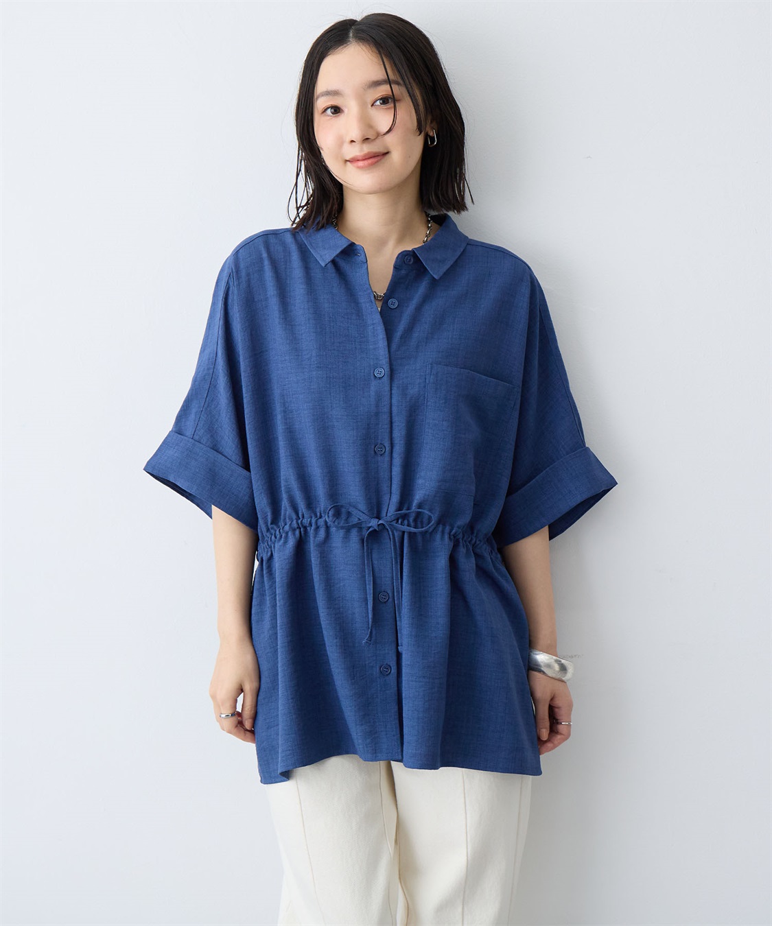 anyfee 【anyfee/大きいサイズ】リネン調ウエストドロストシャツブラウス《接触冷感 ・UVカット・イージーケア 》（2026SS）_sub_18