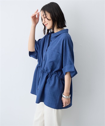 anyfee 【anyfee/大きいサイズ】リネン調ウエストドロストシャツブラウス《接触冷感 ・UVカット・イージーケア 》（2026SS）_subthumb_19