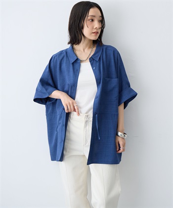 anyfee 【anyfee/大きいサイズ】リネン調ウエストドロストシャツブラウス《接触冷感 ・UVカット・イージーケア 》（2026SS）_subthumb_20