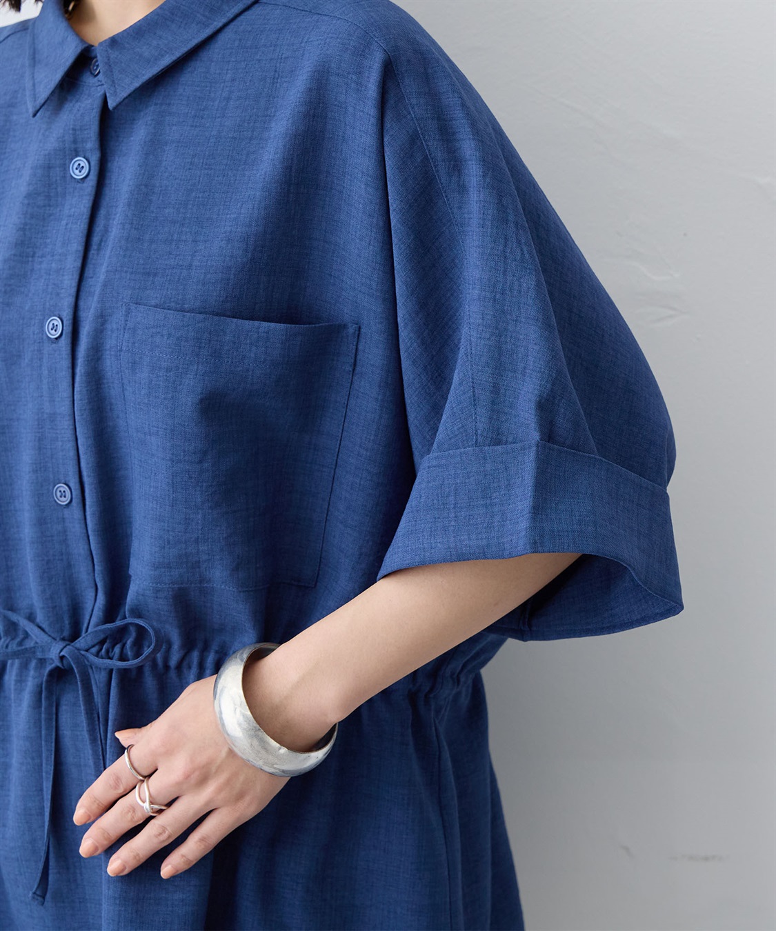 anyfee 【anyfee/大きいサイズ】リネン調ウエストドロストシャツブラウス《接触冷感 ・UVカット・イージーケア 》（2026SS）_sub_27