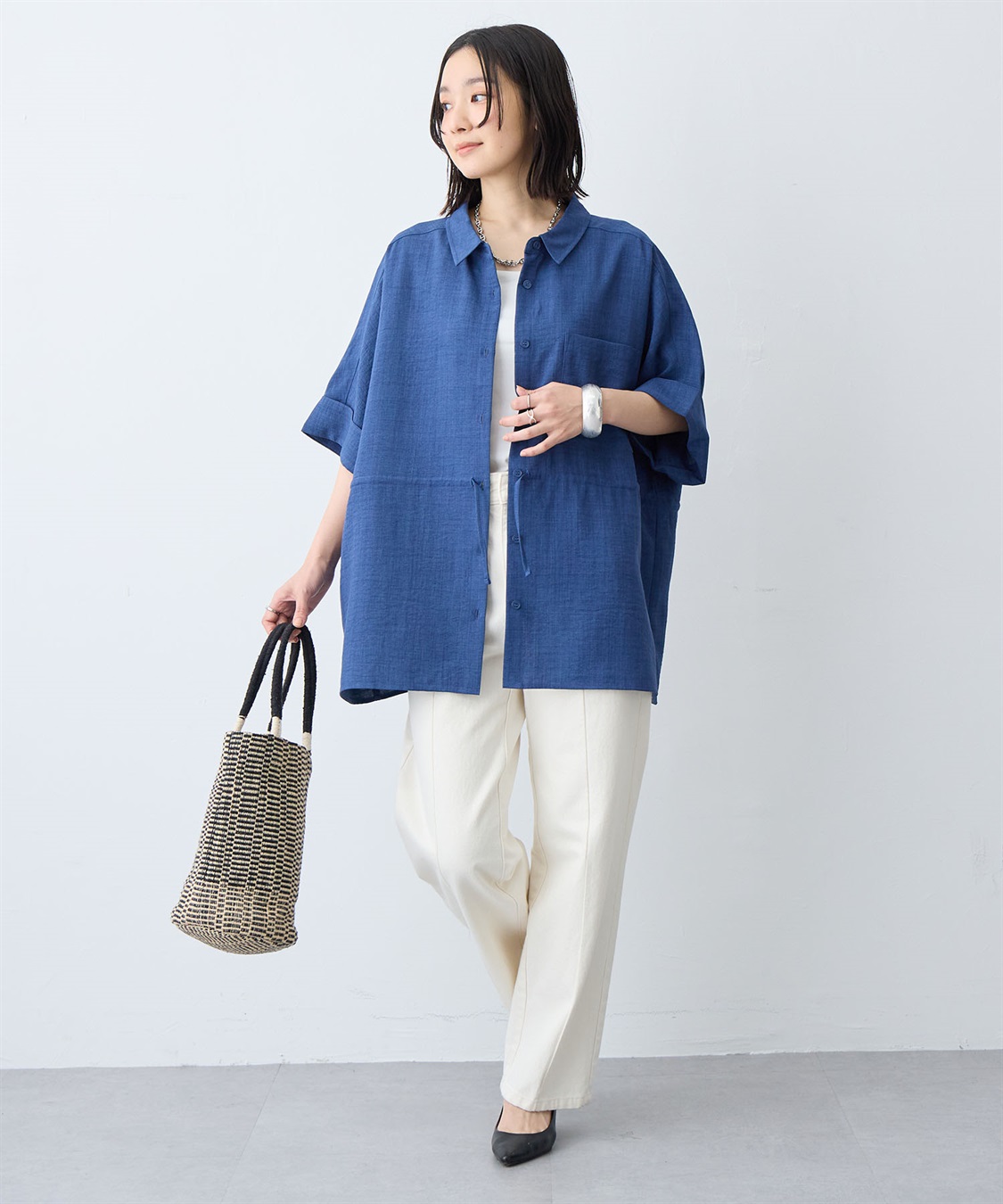 anyfee 【anyfee/大きいサイズ】リネン調ウエストドロストシャツブラウス《接触冷感 ・UVカット・イージーケア 》（2026SS）_sub_28