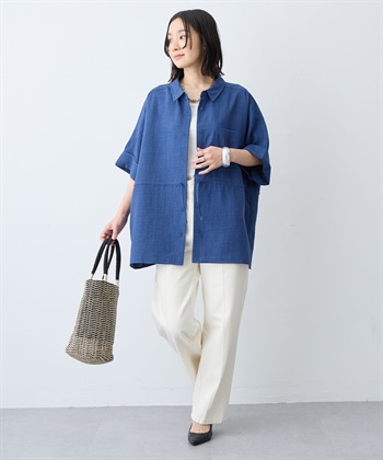anyfee 【anyfee/大きいサイズ】リネン調ウエストドロストシャツブラウス《接触冷感 ・UVカット・イージーケア 》（2026SS）_subthumb_28