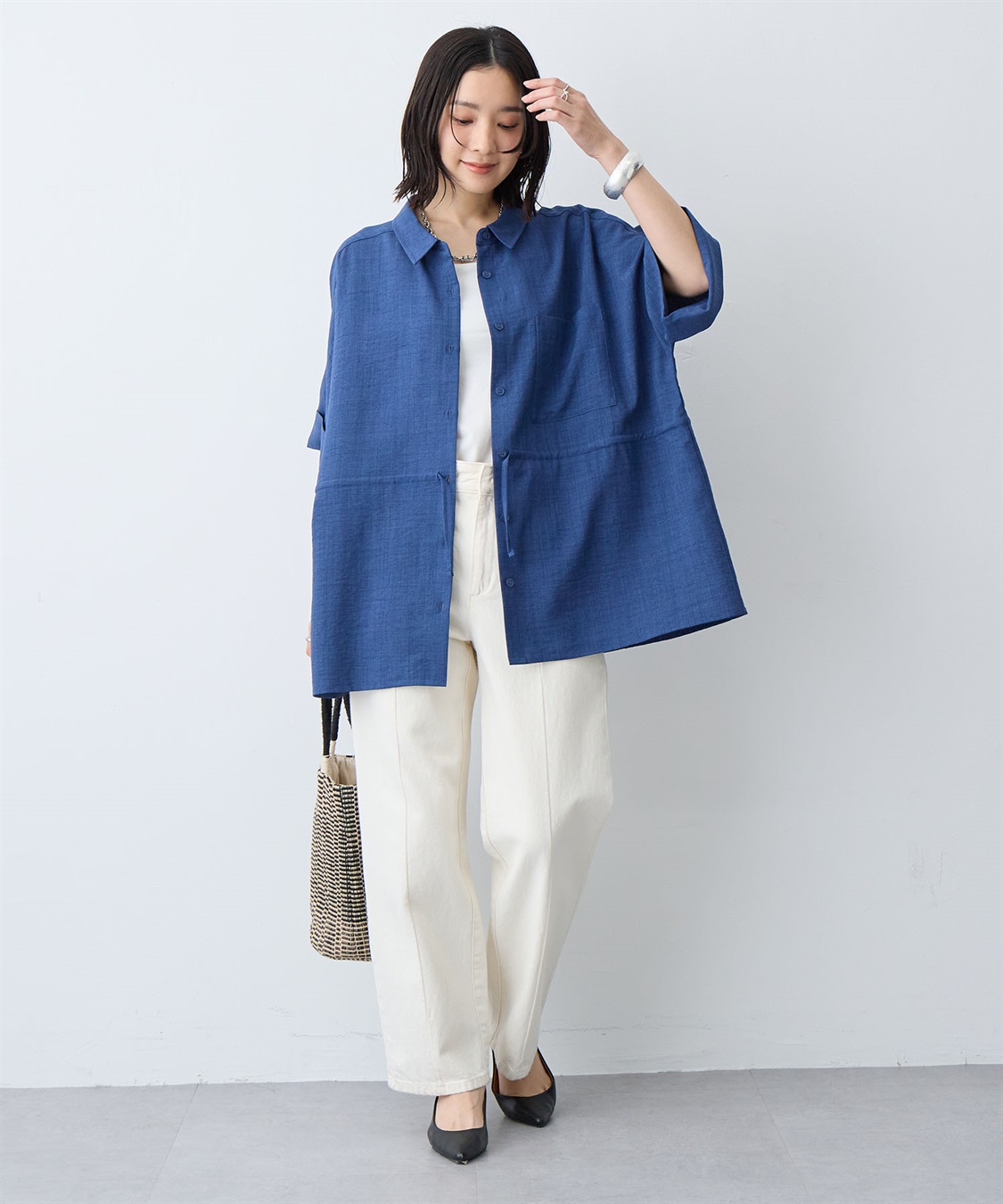 anyfee 【anyfee/大きいサイズ】リネン調ウエストドロストシャツブラウス《接触冷感 ・UVカット・イージーケア 》（2026SS）_sub_29