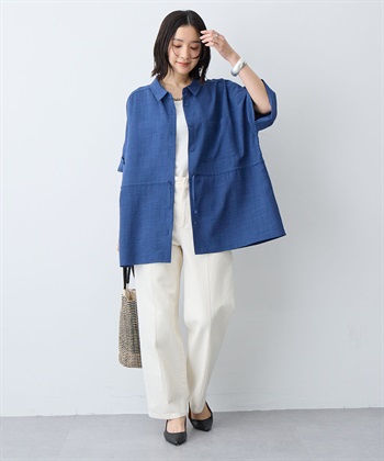 anyfee 【anyfee/大きいサイズ】リネン調ウエストドロストシャツブラウス《接触冷感 ・UVカット・イージーケア 》（2026SS）_subthumb_29