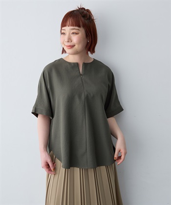 anyfee 【anyfee/大きいサイズ】リネン調ジップ付Tブラウス《接触冷感 ・UVカット・イージーケア 》_subthumb_2