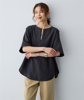anyfee 【anyfee/大きいサイズ】リネン調ジップ付Tブラウス《接触冷感 ・UVカット・イージーケア 》_subthumb_4