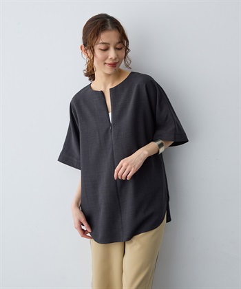 anyfee 【anyfee/大きいサイズ】リネン調ジップ付Tブラウス《接触冷感 ・UVカット・イージーケア 》_subthumb_5