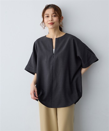 anyfee 【anyfee/大きいサイズ】リネン調ジップ付Tブラウス《接触冷感 ・UVカット・イージーケア 》_subthumb_6