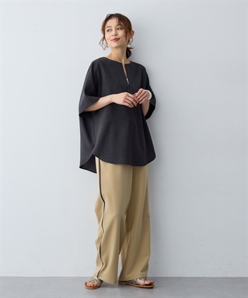 anyfee 【anyfee/大きいサイズ】リネン調ジップ付Tブラウス《接触冷感 ・UVカット・イージーケア 》_subthumb_8