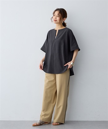 anyfee 【anyfee/大きいサイズ】リネン調ジップ付Tブラウス《接触冷感 ・UVカット・イージーケア 》_subthumb_10