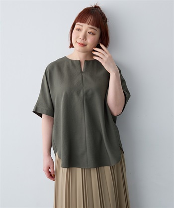 anyfee 【anyfee/大きいサイズ】リネン調ジップ付Tブラウス《接触冷感 ・UVカット・イージーケア 》_subthumb_12