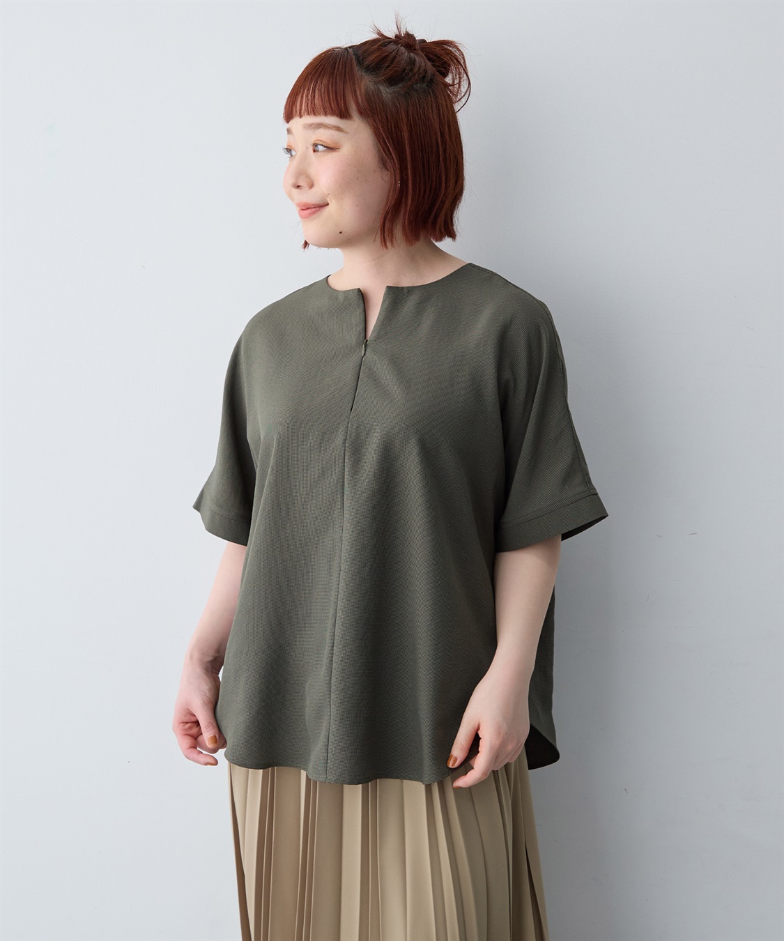 anyfee 【anyfee/大きいサイズ】リネン調ジップ付Tブラウス《接触冷感 ・UVカット・イージーケア 》_sub_13