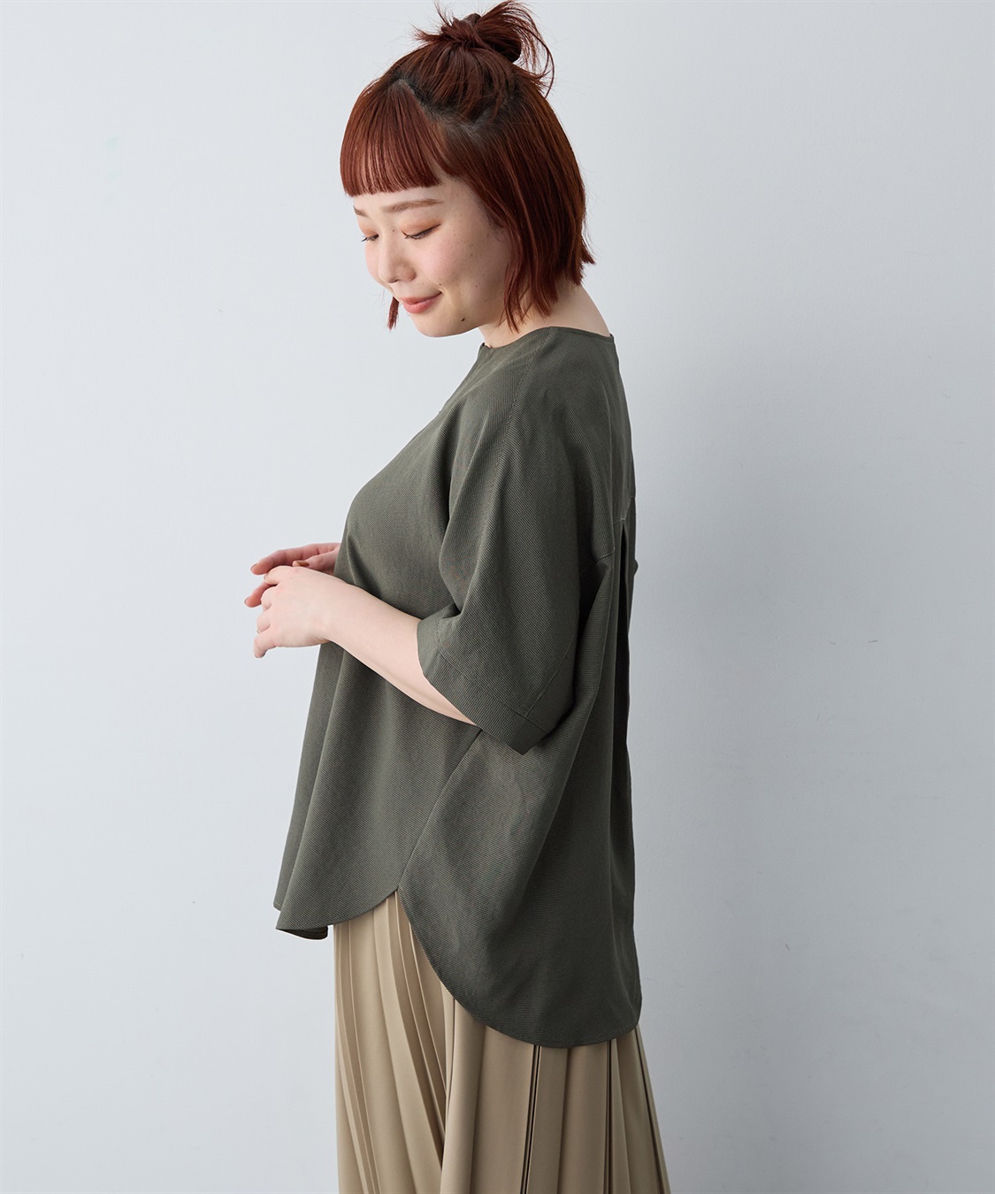 anyfee 【anyfee/大きいサイズ】リネン調ジップ付Tブラウス《接触冷感 ・UVカット・イージーケア 》_sub_14