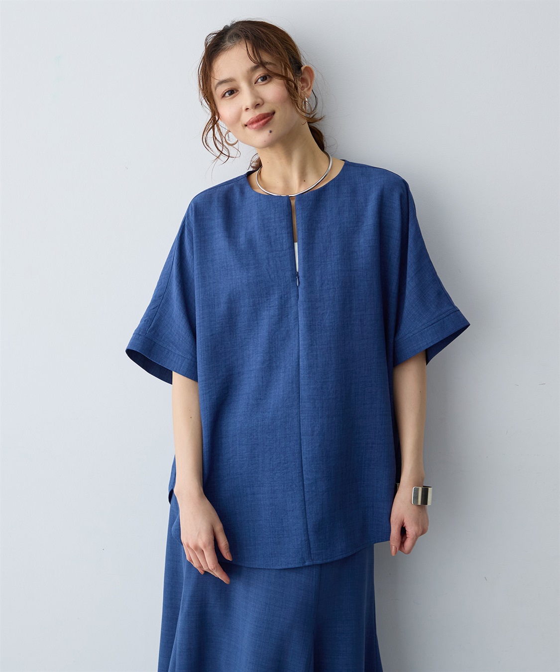 anyfee 【anyfee/大きいサイズ】リネン調ジップ付Tブラウス《接触冷感 ・UVカット・イージーケア 》_sub_17