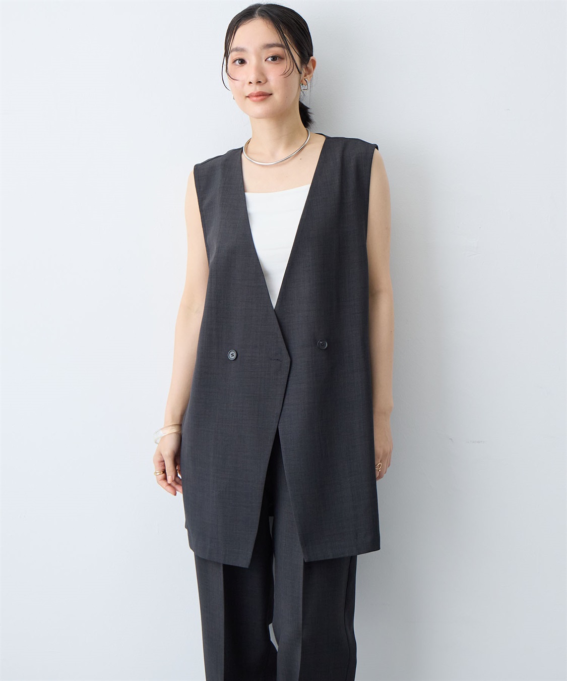 anyfee 【anyfee/大きいサイズ】リネン調ジレ/ベスト《接触冷感 ・UVカット・イージーケア 》（2026SS）_sub_1