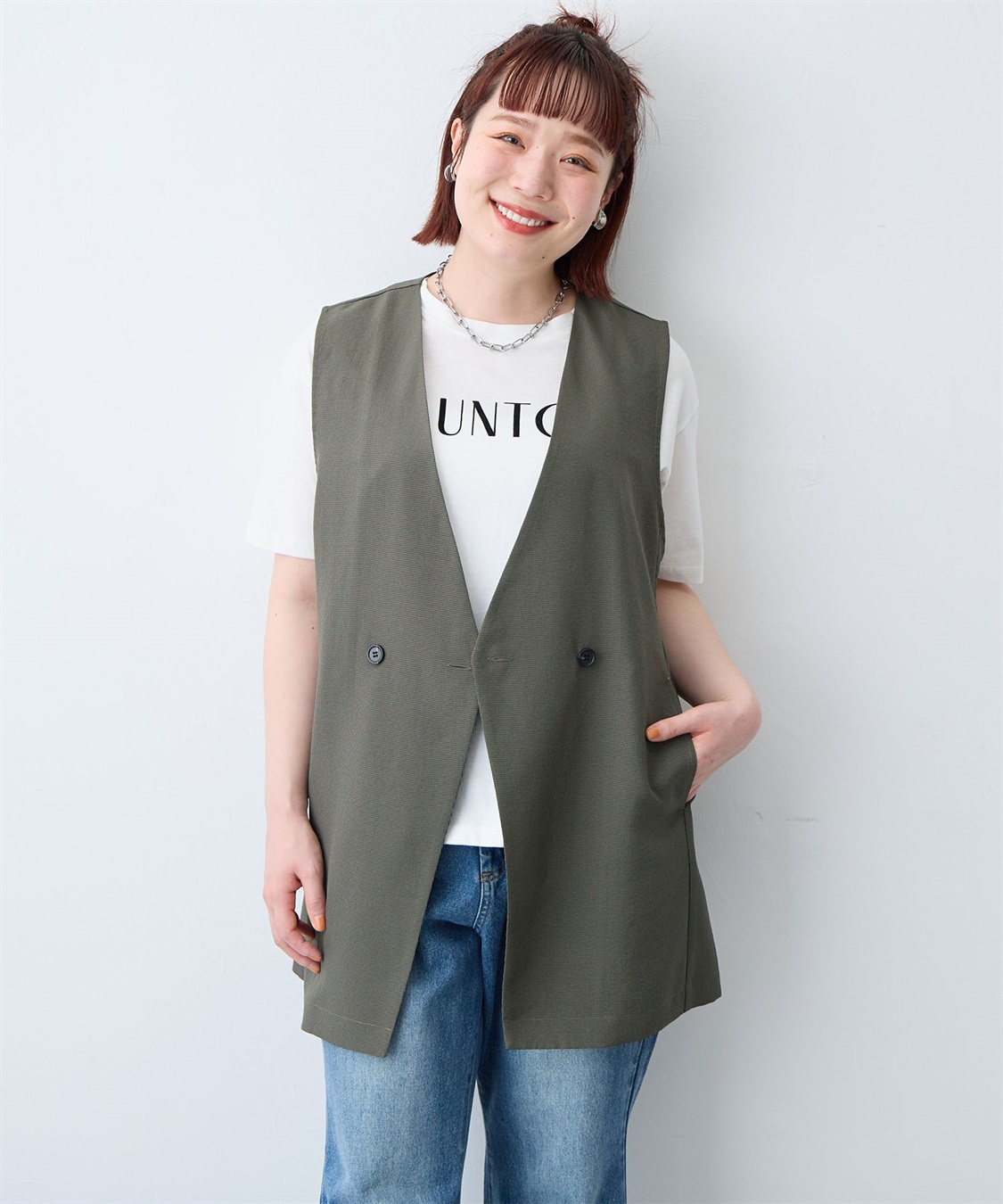 anyfee 【anyfee/大きいサイズ】リネン調ジレ/ベスト《接触冷感 ・UVカット・イージーケア 》（2026SS）_sub_2