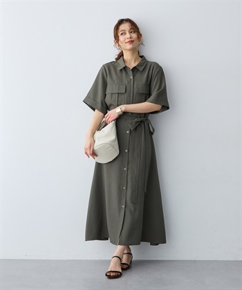 anyfee 【anyfee/大きいサイズ】リネン調サファリシャツワンピース《接触冷感 ・UVカット・イージーケア 》_subthumb_1