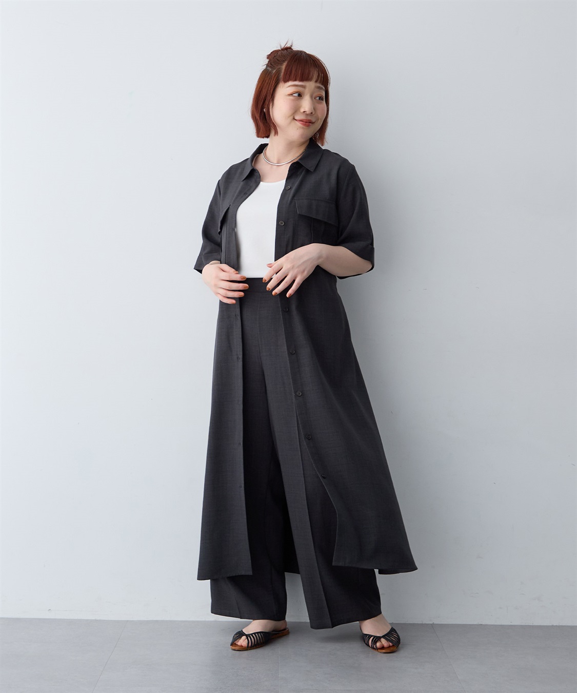 anyfee 【anyfee/大きいサイズ】リネン調サファリシャツワンピース《接触冷感 ・UVカット・イージーケア 》_sub_2