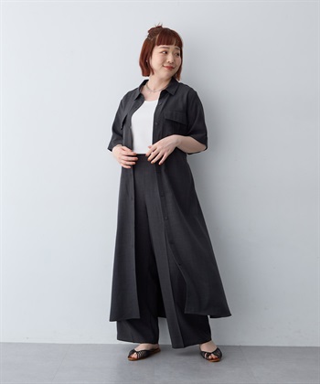 anyfee 【anyfee/大きいサイズ】リネン調サファリシャツワンピース《接触冷感 ・UVカット・イージーケア 》_subthumb_2