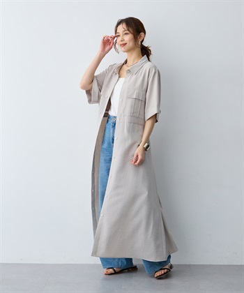 anyfee 【anyfee/大きいサイズ】リネン調サファリシャツワンピース《接触冷感 ・UVカット・イージーケア 》_subthumb_4