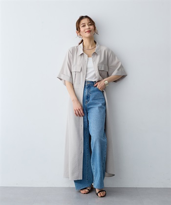 anyfee 【anyfee/大きいサイズ】リネン調サファリシャツワンピース《接触冷感 ・UVカット・イージーケア 》_subthumb_5