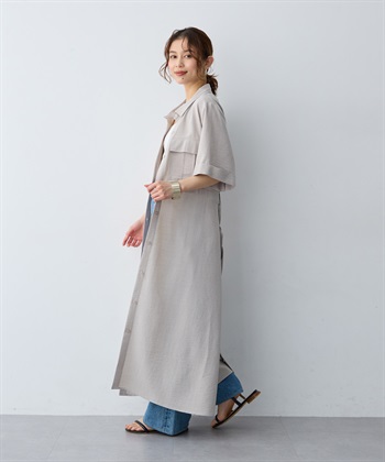 anyfee 【anyfee/大きいサイズ】リネン調サファリシャツワンピース《接触冷感 ・UVカット・イージーケア 》_subthumb_6