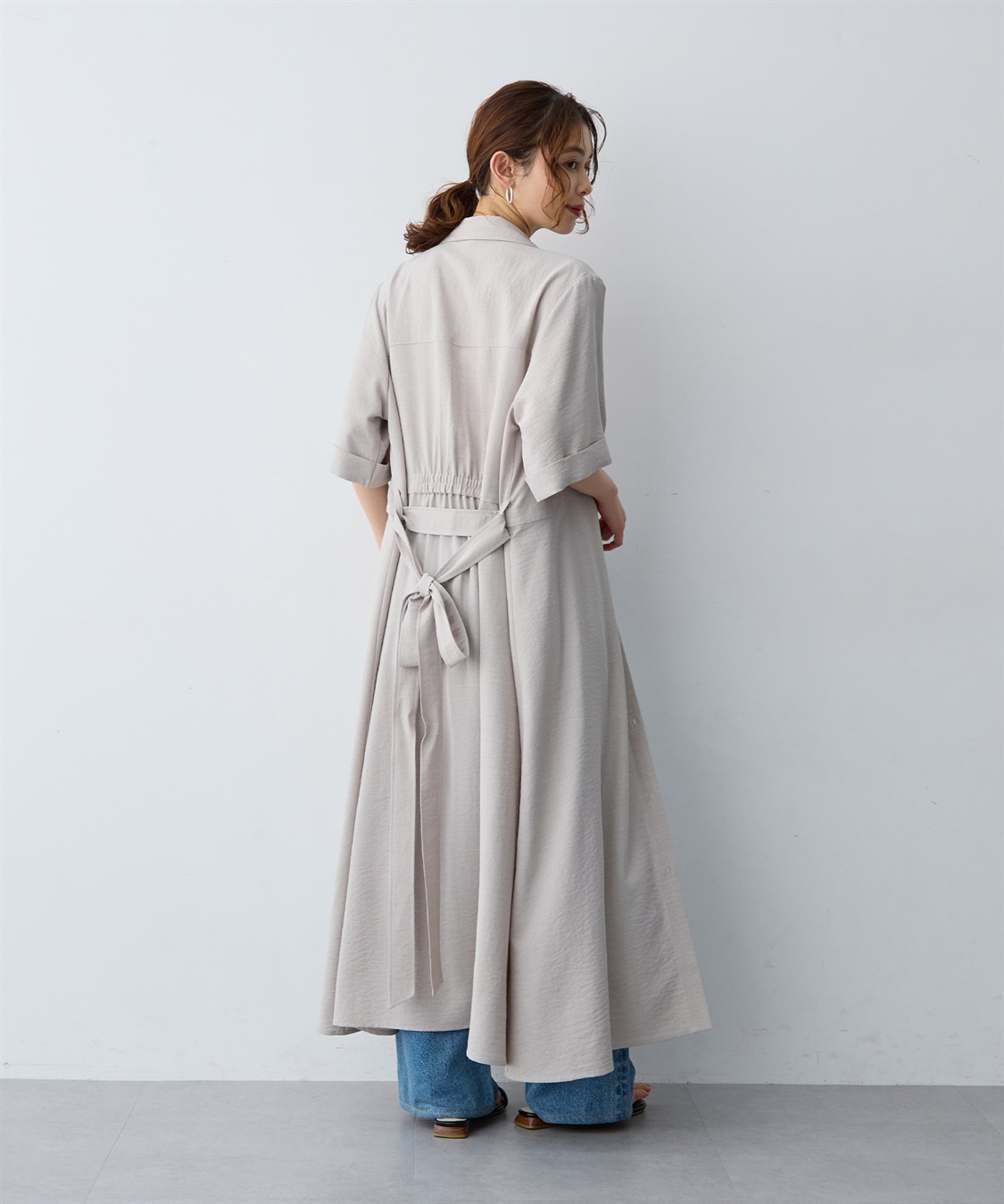 anyfee 【anyfee/大きいサイズ】リネン調サファリシャツワンピース《接触冷感 ・UVカット・イージーケア 》_sub_7