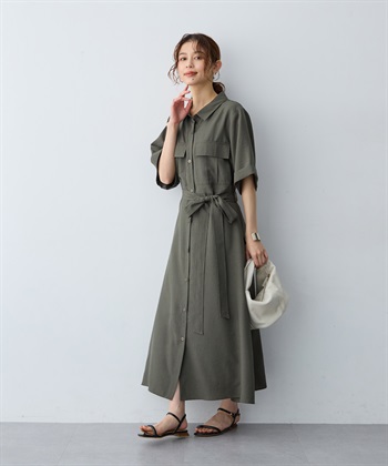 anyfee 【anyfee/大きいサイズ】リネン調サファリシャツワンピース《接触冷感 ・UVカット・イージーケア 》_subthumb_8