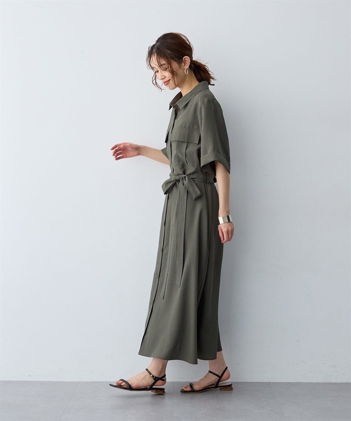 anyfee 【anyfee/大きいサイズ】リネン調サファリシャツワンピース《接触冷感 ・UVカット・イージーケア 》_sub_10