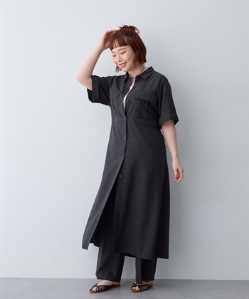 anyfee 【anyfee/大きいサイズ】リネン調サファリシャツワンピース《接触冷感 ・UVカット・イージーケア 》_subthumb_13