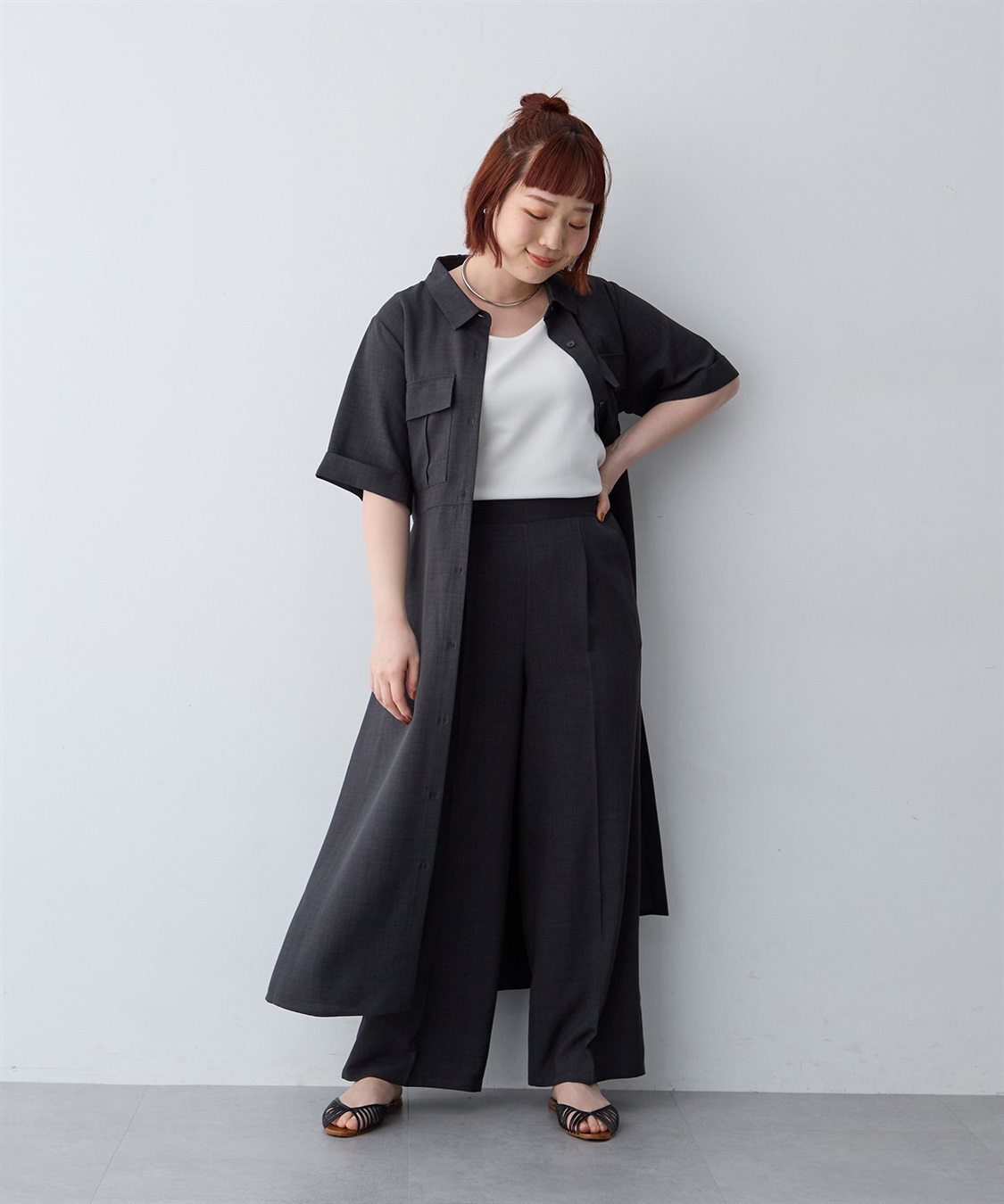 anyfee 【anyfee/大きいサイズ】リネン調サファリシャツワンピース《接触冷感 ・UVカット・イージーケア 》_sub_14