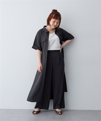 anyfee 【anyfee/大きいサイズ】リネン調サファリシャツワンピース《接触冷感 ・UVカット・イージーケア 》_subthumb_14