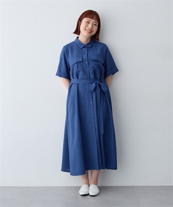 anyfee 【anyfee/大きいサイズ】リネン調サファリシャツワンピース《接触冷感 ・UVカット・イージーケア 》_subthumb_16