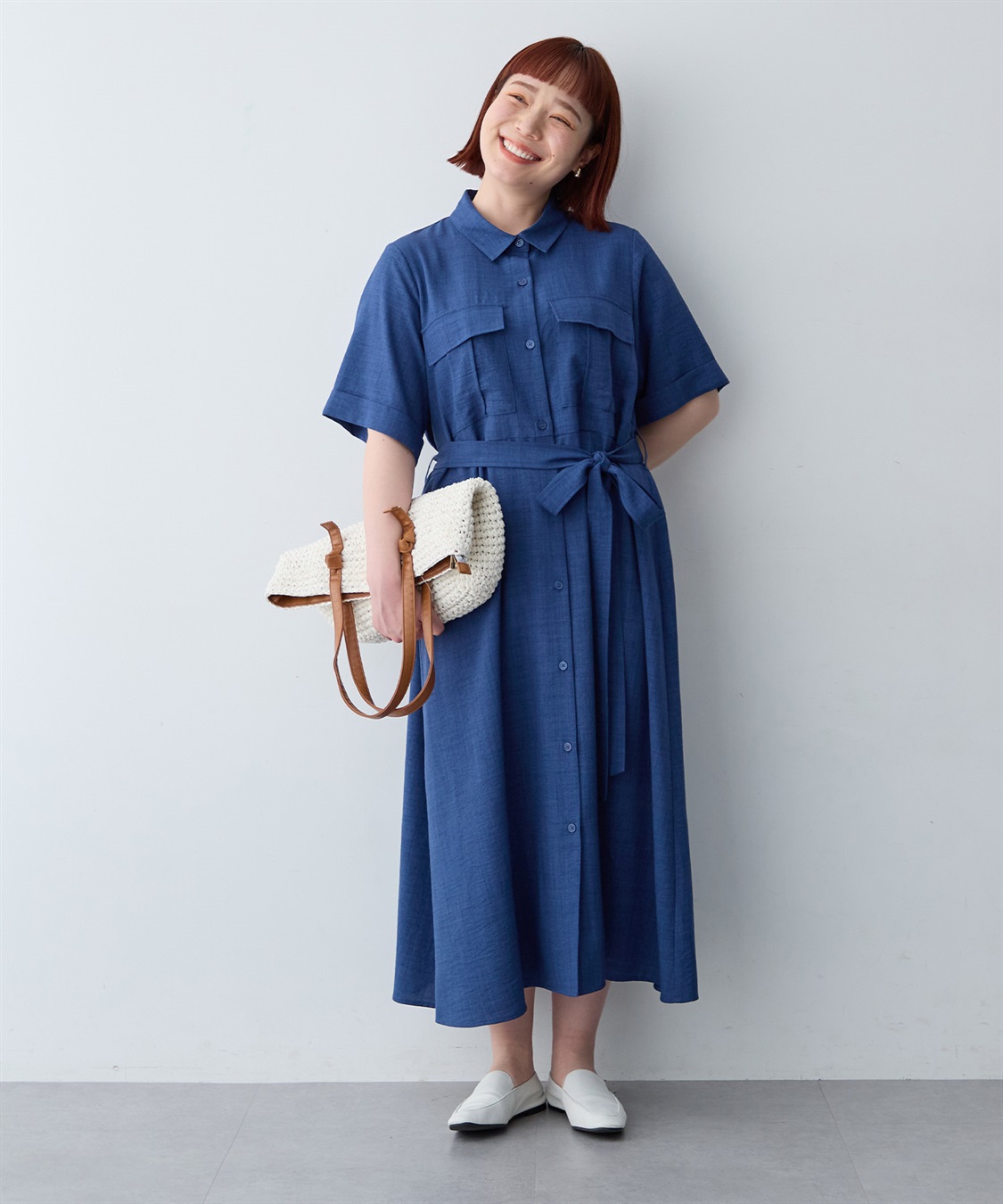 anyfee 【anyfee/大きいサイズ】リネン調サファリシャツワンピース《接触冷感 ・UVカット・イージーケア 》_sub_17