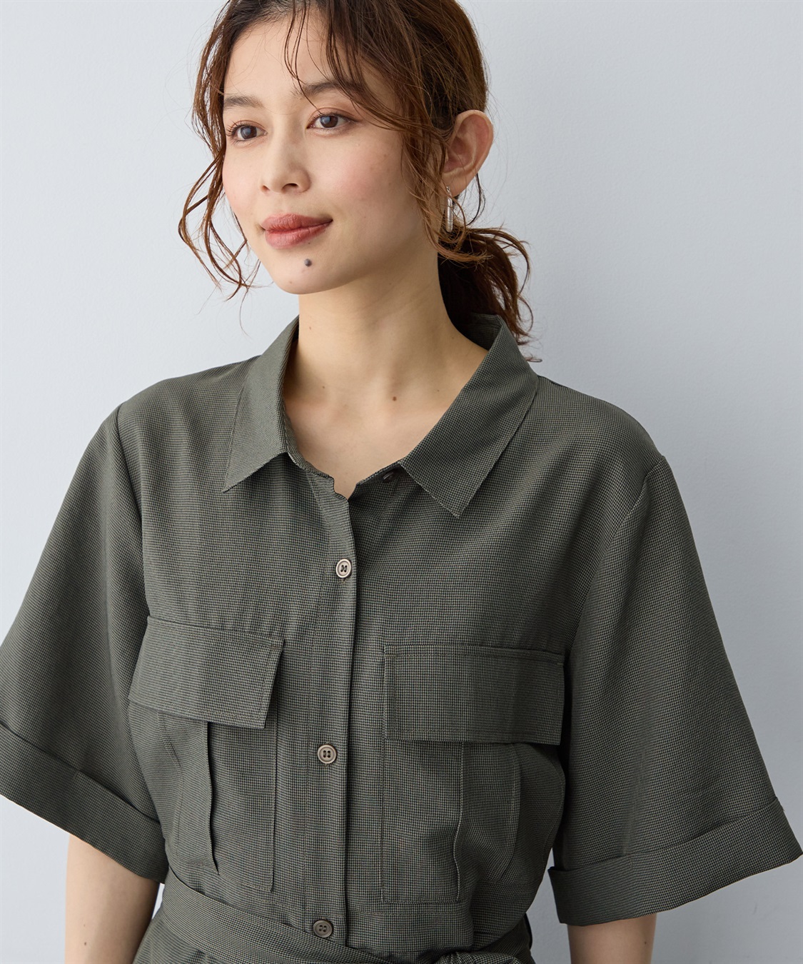 anyfee 【anyfee/大きいサイズ】リネン調サファリシャツワンピース《接触冷感 ・UVカット・イージーケア 》_sub_20