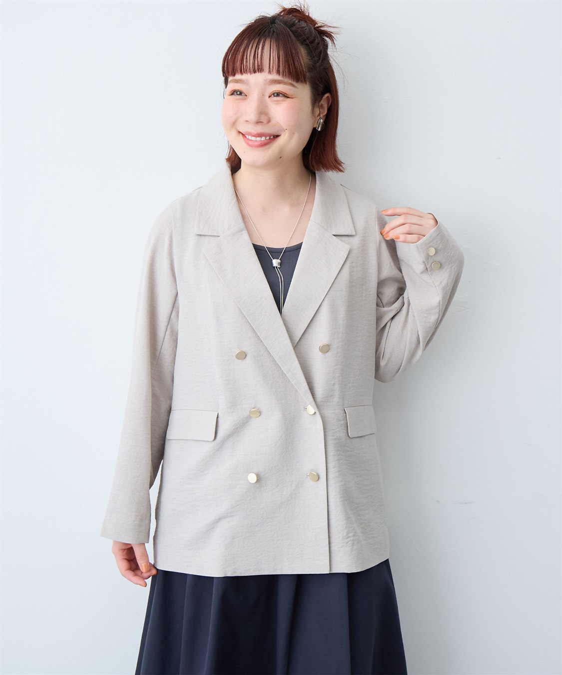 anyfee 【anyfee/大きいサイズ】リネン調バックスリットテーラードジャケット《接触冷感 ・UVカット・イージーケア 》（2026SS）_sub_2