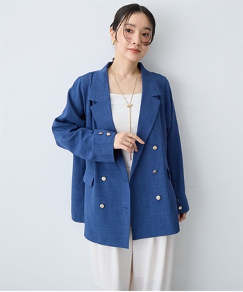 anyfee 【anyfee/大きいサイズ】リネン調バックスリットテーラードジャケット《接触冷感 ・UVカット・イージーケア 》（2026SS）_subthumb_3