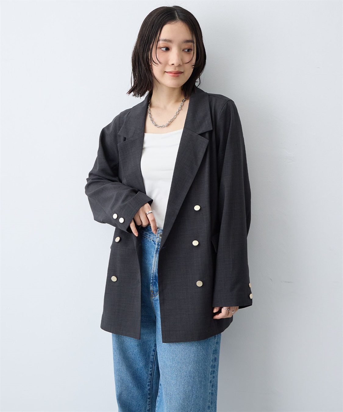anyfee 【anyfee/大きいサイズ】リネン調バックスリットテーラードジャケット《接触冷感 ・UVカット・イージーケア 》（2026SS）_sub_4