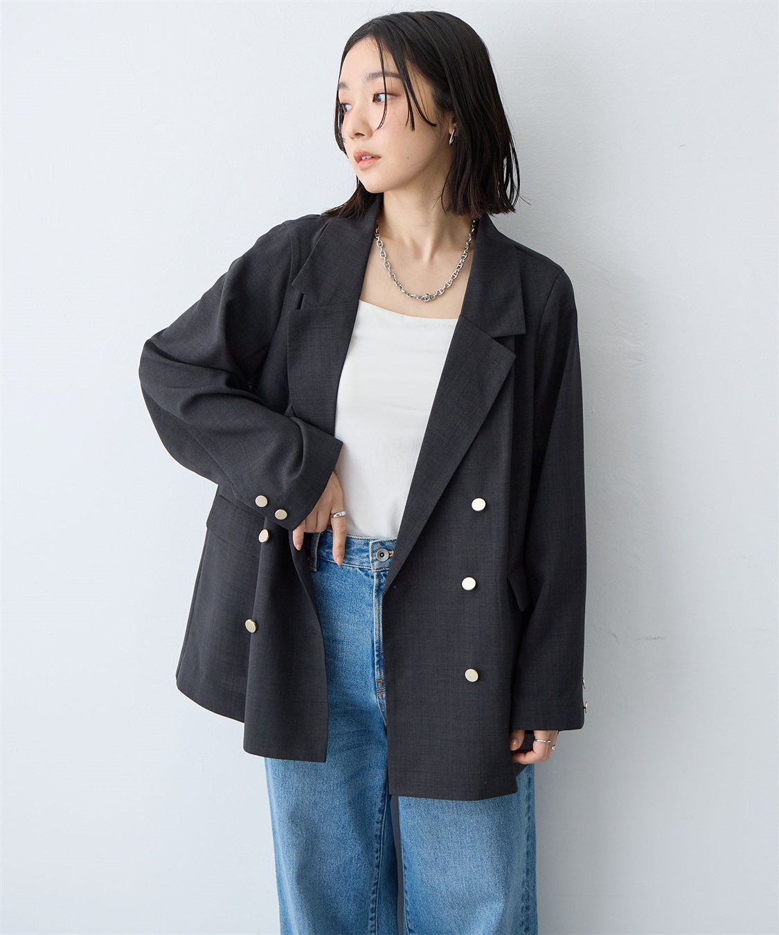 anyfee 【anyfee/大きいサイズ】リネン調バックスリットテーラードジャケット《接触冷感 ・UVカット・イージーケア 》（2026SS）_sub_5