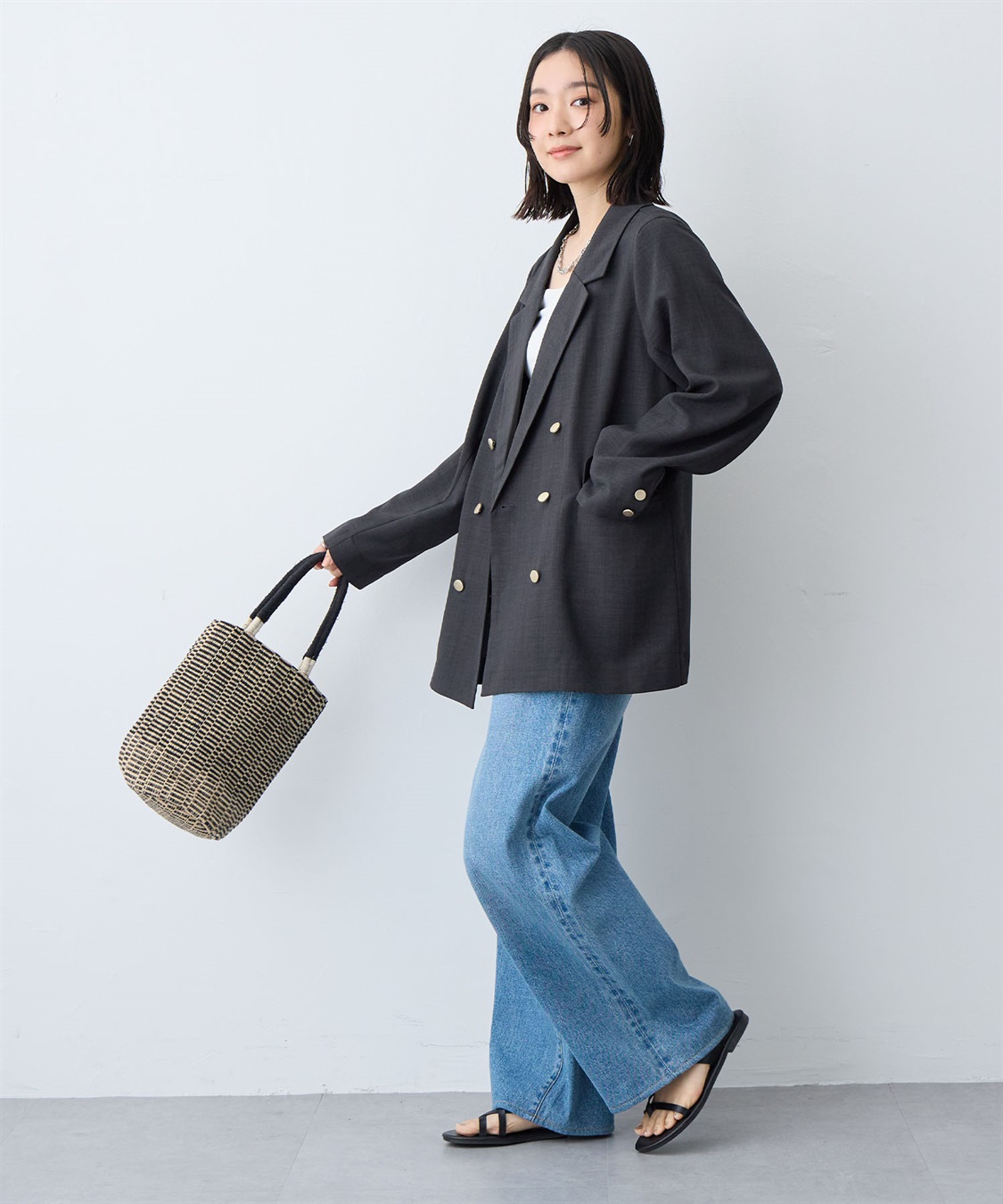 anyfee 【anyfee/大きいサイズ】リネン調バックスリットテーラードジャケット《接触冷感 ・UVカット・イージーケア 》（2026SS）_sub_10