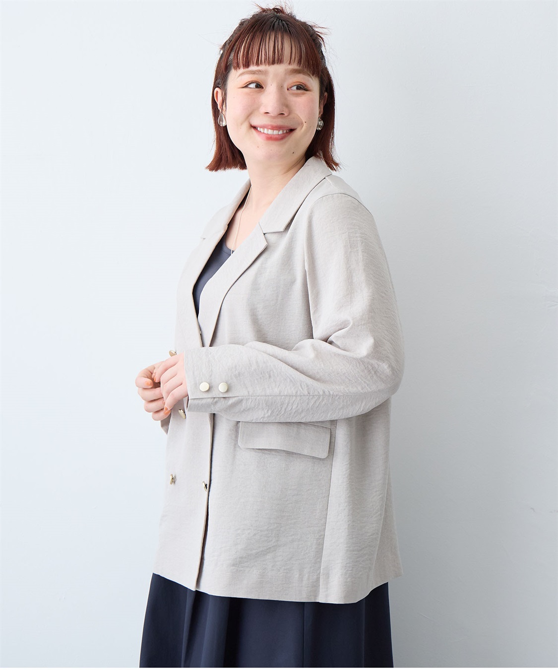 anyfee 【anyfee/大きいサイズ】リネン調バックスリットテーラードジャケット《接触冷感 ・UVカット・イージーケア 》（2026SS）_sub_16