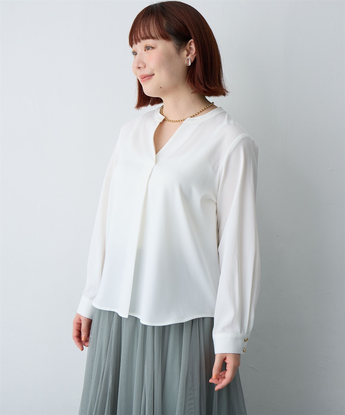 Life Style by cross marche 【anyfee/大きいサイズ】とろみスキッパーブラウスチュニック_sub_1