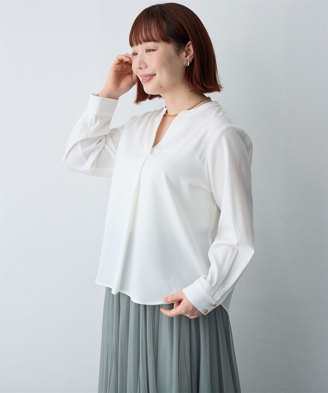 Life Style by cross marche 【anyfee/大きいサイズ】とろみスキッパーブラウスチュニック_sub_9