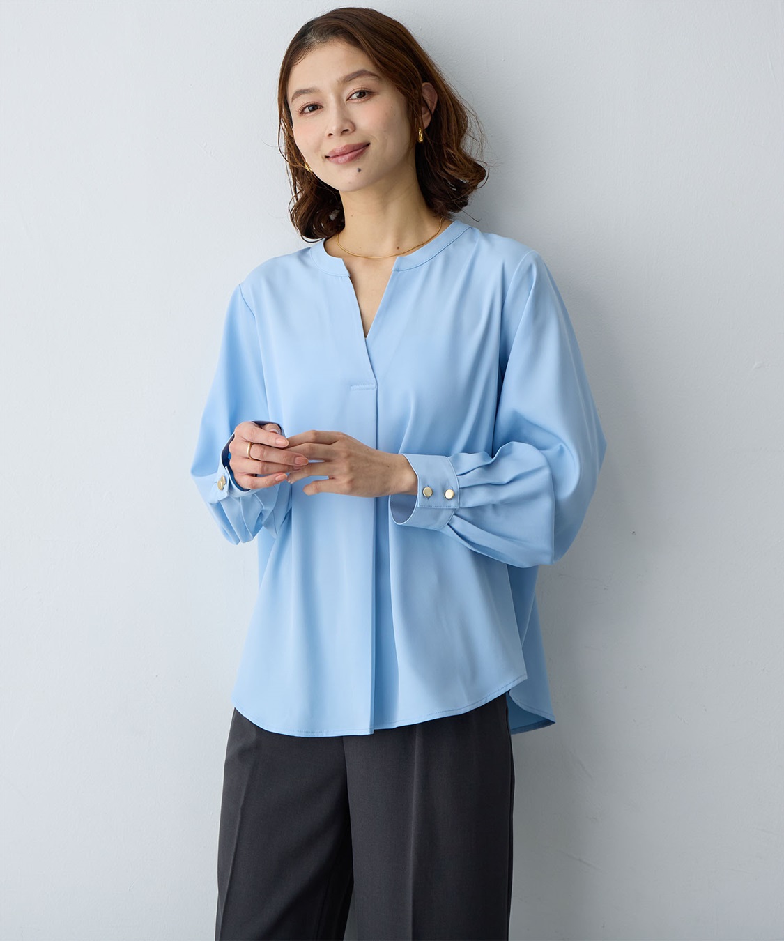 Life Style by cross marche 【anyfee/大きいサイズ】とろみスキッパーブラウスチュニック_sub_14