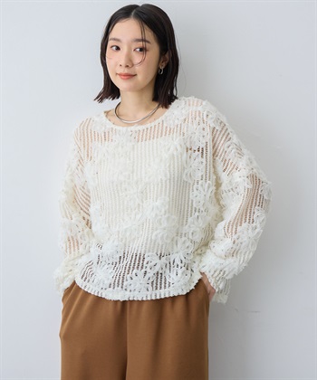 anyfee 【anyfee/大きいサイズ】裾アシメフラワーレースメッシュトップス_subthumb_1