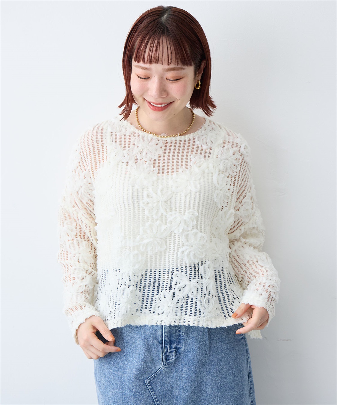 anyfee 【anyfee/大きいサイズ】裾アシメフラワーレースメッシュトップス_sub_2