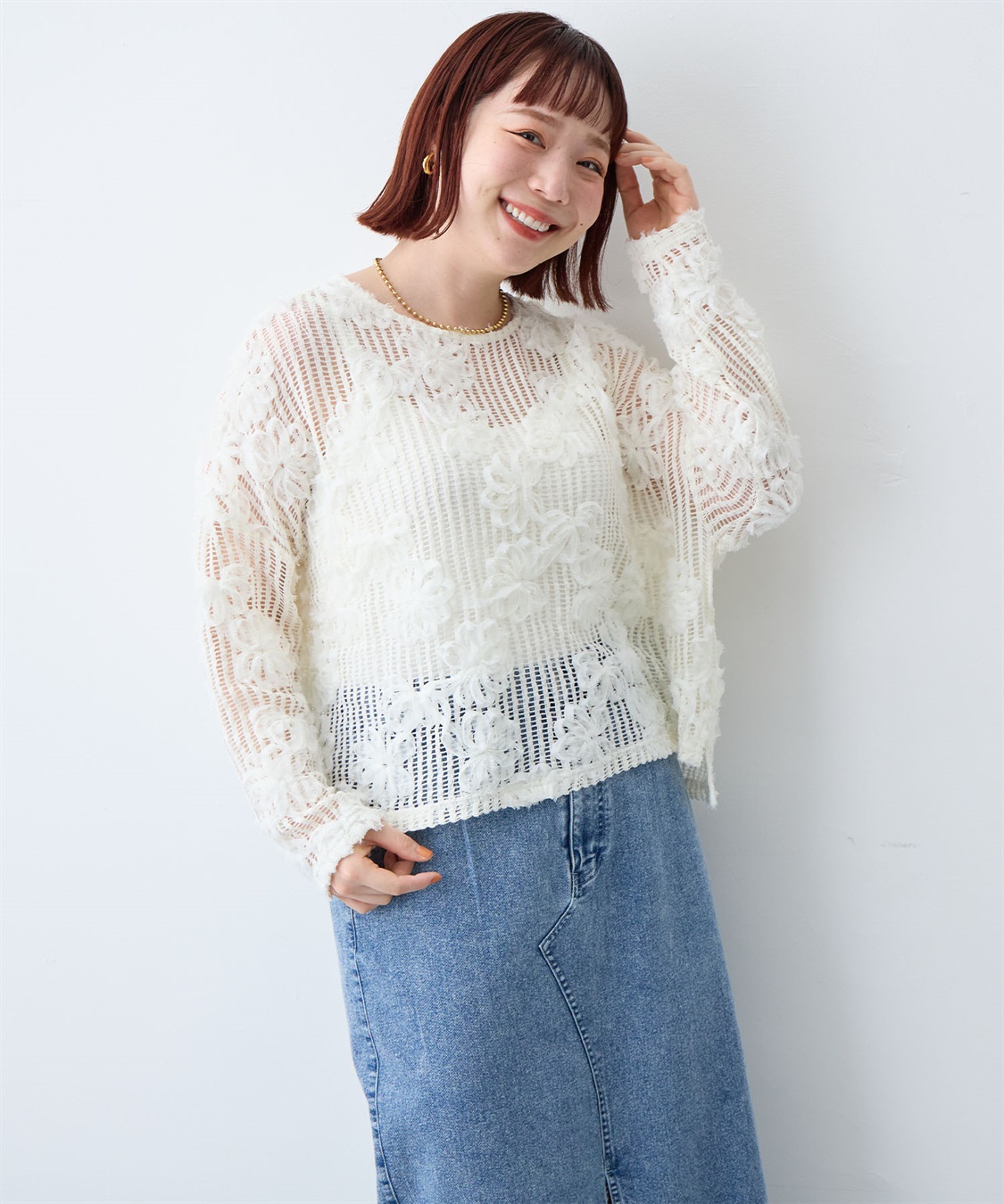 anyfee 【anyfee/大きいサイズ】裾アシメフラワーレースメッシュトップス_sub_3