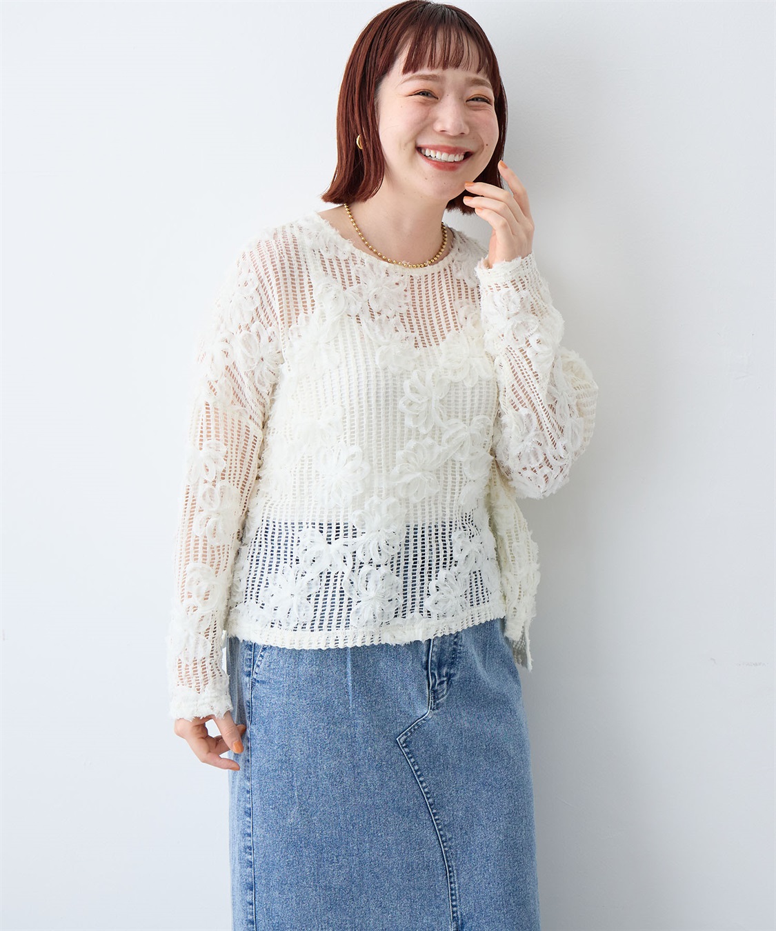 anyfee 【anyfee/大きいサイズ】裾アシメフラワーレースメッシュトップス_sub_5